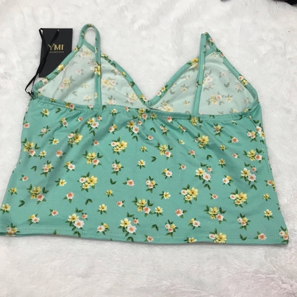 NEW YMI FLORAL TANK TOP LARGE BLUE ROSE ROSES PRINT PATTERN CROP TOP SHIRT NWT - Picture 2 of 8